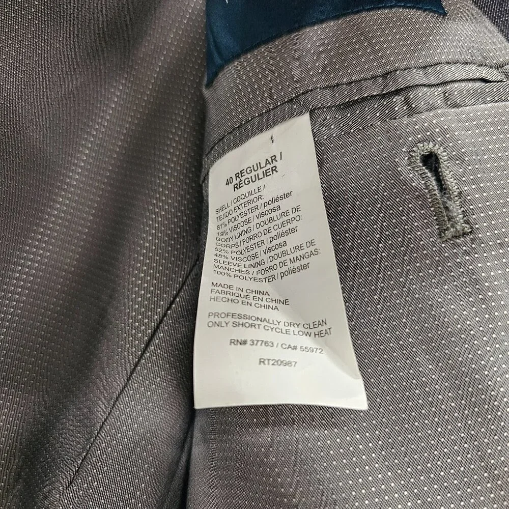 Perry Ellis 40R Gray Solid 2-Button Sport Coat Blazer Jacket G936